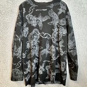 Avirex Black Dragon Japan Design Thermal Crewneck Long Sleeve Size XL Y2K AOP